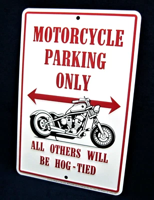 Letrero de hojalata de metal en relieve para estacionamiento de motocicletas *hecho en Estados Unidos* - Decoración de bar de garaje cueva para hombre Foto 1 de 4