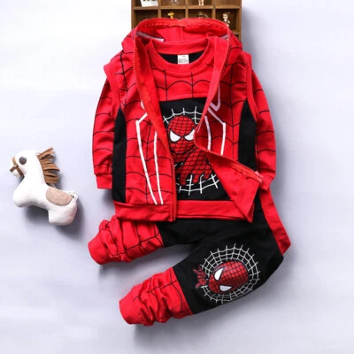 3PC Toddler Baby Boys Spider-Man Outfit Vest Hoodie+Tops+Pants Kids Clothes Set  - Image 1 of 4