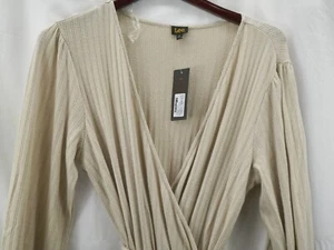 Lee Tan Dress Women's Long Sleeve Faux Wrap Around Belted Size XL - Picture 1 of 12