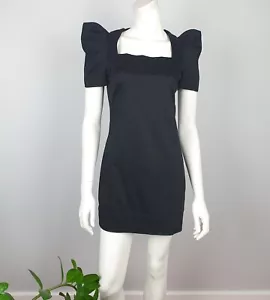 French Connection Size 8 Short Black Dress Puff Sleeves Cotton Square Neck Lined - Imagen 1 de 12