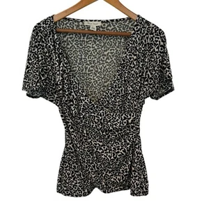 WHITE HOUSE BLACK MARKET Leopard Print Ruffle Top Size M Knit Animal Boho - Picture 1 of 8