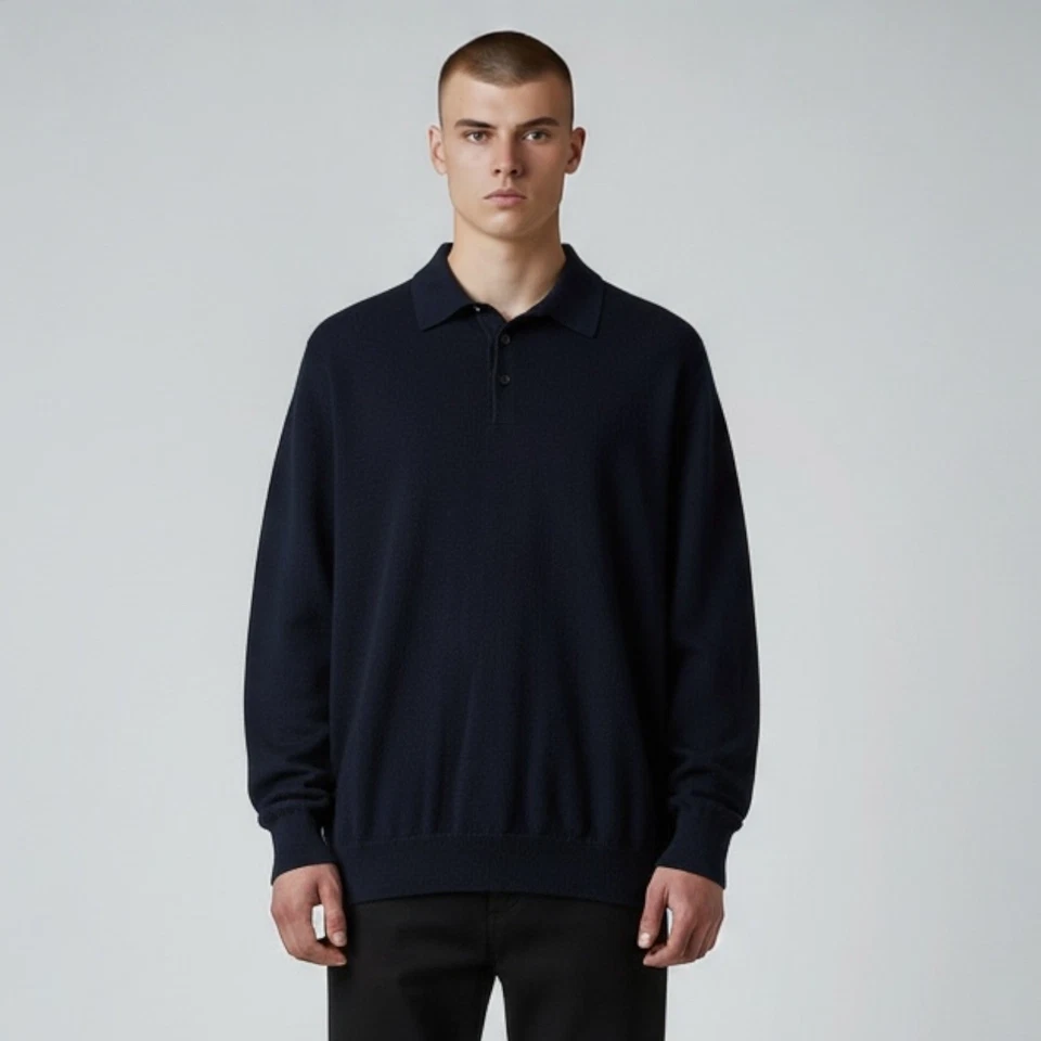 Gran Sasso Henly Sweater Men's Black Large 100% Wool Knit Polo Made Italy - Image 1 of 4