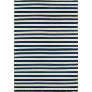 Momeni Baja Stripe Indoor Outdoor Rug Navy 6'7" x 9'6" - Picture 1 of 5
