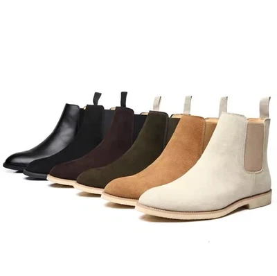 Botas Chelsea clásicas de gamuza de cuero genuino al tobillo zapatos informales para hombre Foto 1 de 4