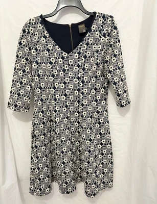 Taylor Women's Navy & Cream Geometric Pattern A-Line Dress Size 10 Casual Office - Image 1 of 4