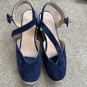 Unisa Navy Blue Suede Espadrille Wedge Sandal 7 VGC - Picture 1 of 7