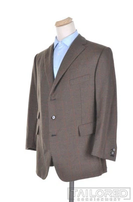 FIORAVANTI 棕色格子格子羊毛男式西装外套运动外套夹克 - BESPOKE 44 R — 第 1/4 张图片