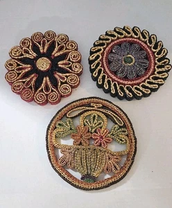 Vintage Straw Trivets Lot Of 3 Raffia Hot Pads Rattan Wicker Boho Wall Art Decor - Picture 1 of 4
