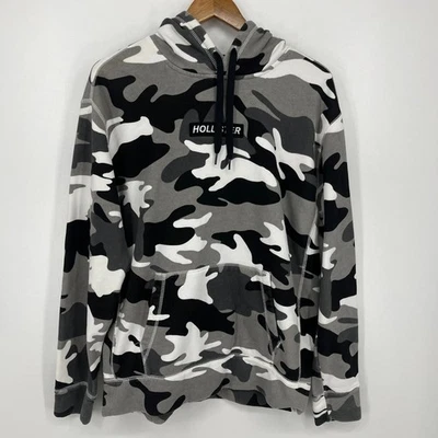 Sudadera con Capucha Hollister Camuflaje Para Hombre Talla L Gris Pullover Bolsillo con Cordón Foto 1 de 4
