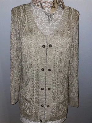 Cárdigan Suéter Metálico Dorado XL Casa Blanca Negro Tejido Elástico Vacaciones Foto 1 de 4