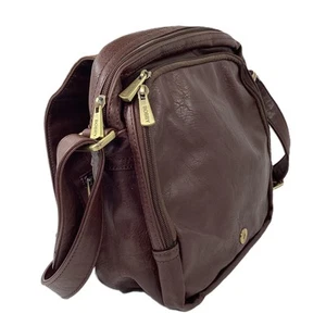 Bobby Black Men's Brown Faux Leather Flap Top Multi Zip Pocket Crossbody Bag - Picture 1 of 7