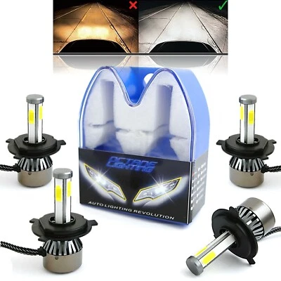 H4 HID SMD COB LED Bombilla Faro Bajo/Alto haz 6000K 4000LM Juego de 4 4x6" Foto 1 de 4
