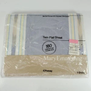 Vintage Mary Emmerling Twin Flat Sheet IKAT Striped No-Iron Percal NOS - Bild 1 von 2