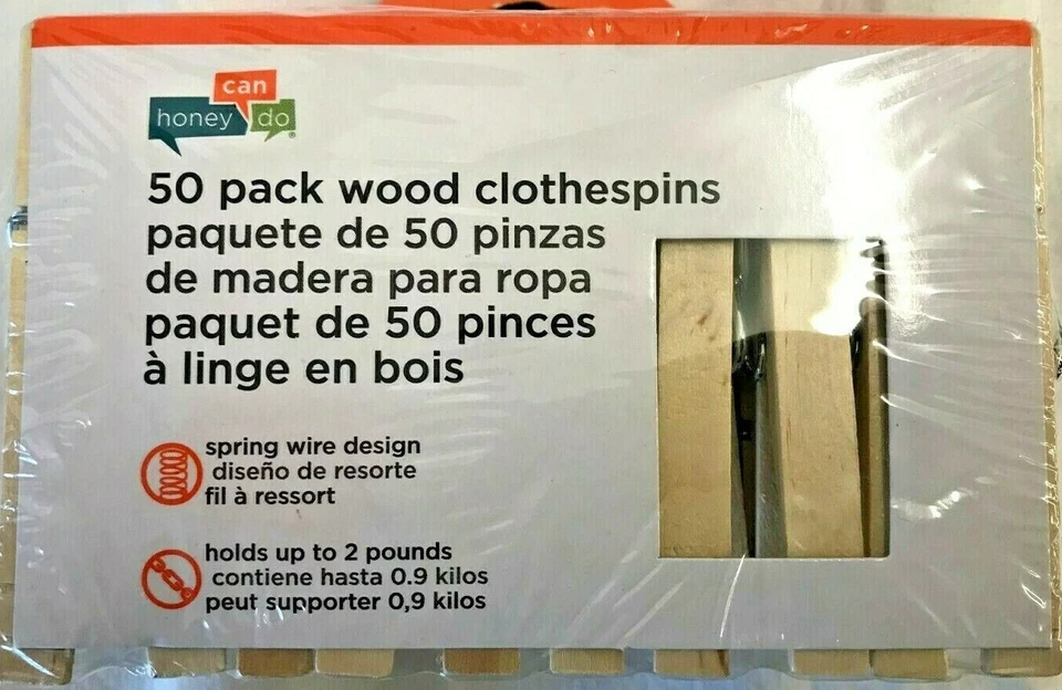 Honey Can Do! Wooden Spring Clothespins Lot of 1 - 50 Count - Image 1 of 4