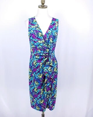 Kasper Sleeveless Career Dress Size 6 Turquoise Purple Floral Ruffle Front - Image 1 of 4
