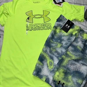Under Armour Boys Youth XL (18/20) Neon Woven Above Knee Shorts Outfit Set NEW - Picture 1 of 1