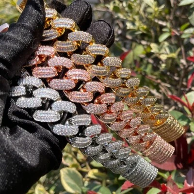 3AAA+ CZ Ice Out Hop Hip Miami Cuban Link Bracelet 24k Real Gold Plated 7-9Inch - Image 1 of 4