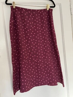 Vintage 90's Hennes Collection Skirt H&M Burgundy Polka Dot Midi Skirt UK 18 - Image 1 of 4
