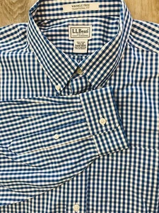 LL BEAN Wrinkle Free Traditional Fit Button Down Shirt Blue Checks Mens 17.5-33 - Picture 1 of 12