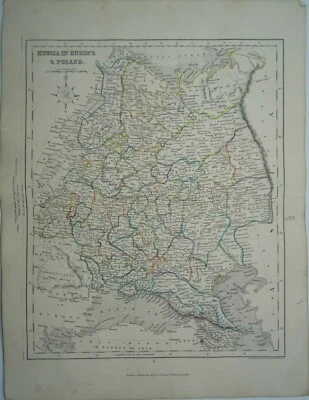 Mapa antiguo de Polonia y Rusia en Europa por Joshua Archer 1850 Foto 1 de 2