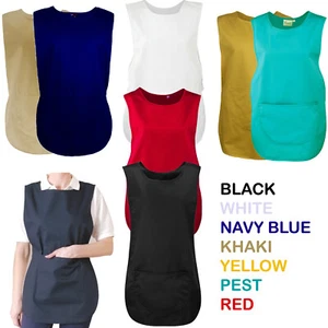 WOMEN TABARD LADIES APRON KITCHEN CLEANING CHEF BAR OVERALL WORKWEAR UNIFORM UK - Picture 1 of 19