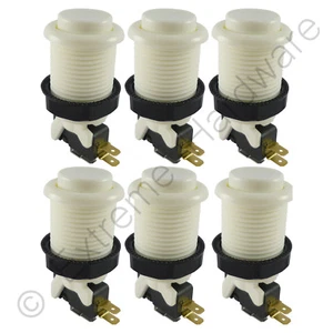 6 x Suzo Happ 28 mm runde klassische Arcade Tasten & Mikroschalter (weiß) - MAME - Bild 1 von 2