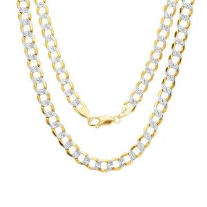 10K Yellow Gold 5.5mm Mens Diamond Cut White Pave Curb Cuban Chain Necklace 20" - Picture 1 of 11