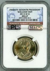 2013 P NGC MS67 $1 27th President William Taft Dollar, MAC PL Prooflike Spotless - Picture 1 of 4