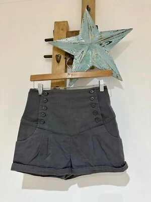TOPSHOP Vintage Y2K 00s 90s Grey Stretch Fit High Waisted Military Shorts UK 8 - Image 1 of 4