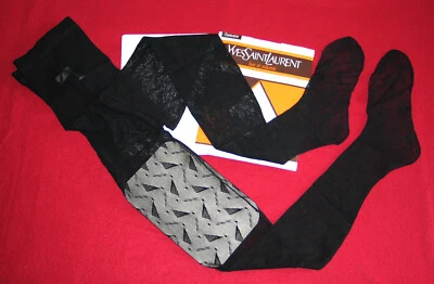 COLLANT COUTURE YVES SAINT LAURENT T 40 à 42 LINGERIE NOIR NYLON MOTIF FANTAISIE - Photo 1/4