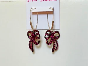 Betsey Johnson Two-Tone Pink Crystal Bow Drop Earrings Retail $45 New - Picture 1 of 5