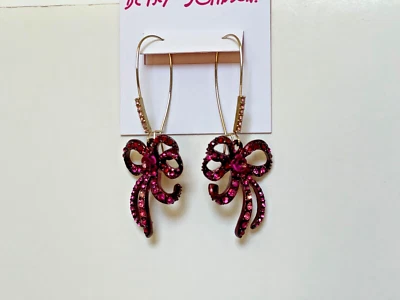 Betsey Johnson Two-Tone Pink Crystal Bow Drop Earrings Retail $45 New - Image 1 of 4