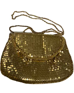 Borsa da sera vintage catena oro maglia posta corpo incrociato con tracolla catena - Foto 1 di 12