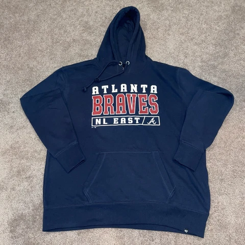 Atlanta Braves Hoodie Mens 2XL Blue Red MLB Baseball Sweatshirt Pullover Cover
