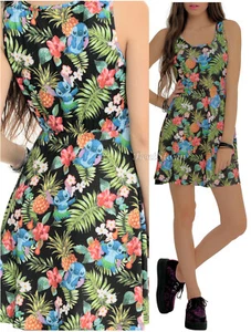 Disney Lilo Stitch Floral Pineapple Fit & Flare Dress Juniors Large NEW - Picture 1 of 5