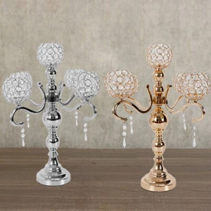 5 Arms Crystal Gold Candelabra Candle Holders Wedding Table Decor Centerpiece - Picture 1 of 16