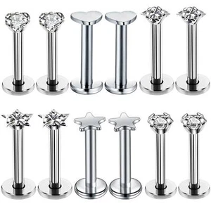 10-12PCS Labret Monroe Ring 316L-Steel Lip Studs Nose Helix Earring Piercing 16G - Picture 1 of 19