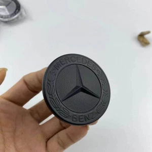 Matte Black 57 mm Flat Hood Emblem/Logo/Badge/Laurel Wreath For Mercedes-Benz - Picture 1 of 2