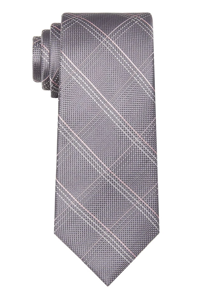 Corbata a cuadros Michael Kors para hombre tablero y línea gris rosa Foto 1 de 1