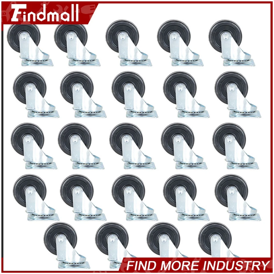 Findmall 24 Pack 2" Swivel Caster Wheels Rubber Base With Top Plate & Bearing