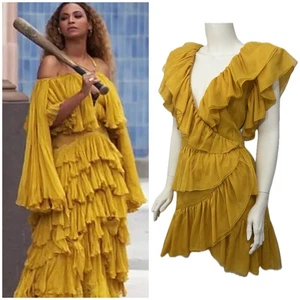 $ 1790 Dundas Dallas Runway in Beyoncé Limonade Seide Rüschen Wickel Mini Kleid 38 4 - Bild 1 von 17