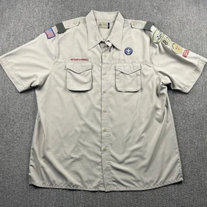 Boy Scouts Of America Mens 2XL Official Uniform Shirt Short Sleeve Vented Khaki - Picture 1 of 15