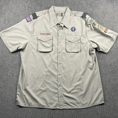 Boy Scouts Of America Mens 2XL Official Uniform Shirt Short Sleeve Vented Khaki - Image 1 of 4