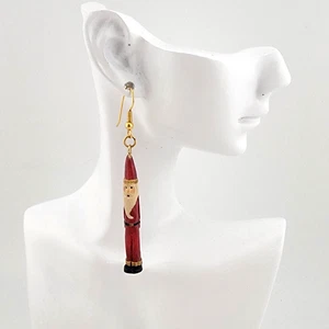 Vintage Carved wooden painted Santa Drop earrings, Christmas earrings. - Picture 1 of 4
