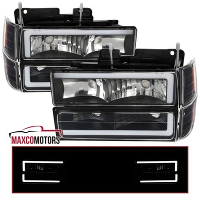 Fits 1994-1998 Chevy C10 C/K 1500 Tahoe LED Tube Black Headlights+Corner+Bumper Foto 1 de 4
