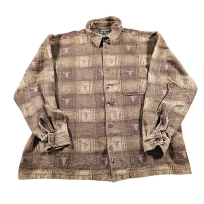 Рубашка мужская Woolrich 2XL коричневая западная с принтом Longhorn на пуговицах спереди повседневная уличная - Изображение 1 из 4