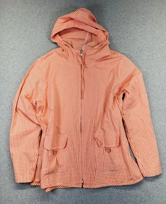 VTG 90s JG Hook Coat Orange White Gingham Print 20W Plus Hoodie Pockets Light - Image 1 of 4