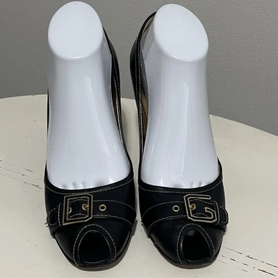 Dolce & Gabbana Peep Toe Stiletto Heel Shoes Sz 10 Brown D G Buckle Italy Luxury - Image 1 of 4