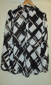 Marks & Spencer Black/White Geo Long/S Collarless Shirt 14 - Picture 1 of 5