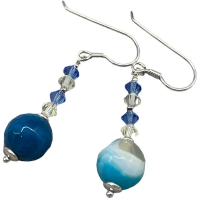 ORECCHINI DI PERLE COLOR MARE NATURALI PENDENTI CRISTALLI E ARGENTO 925 DA DONNA - Immagine 1 di 4